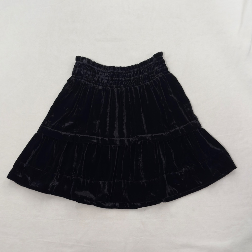 Anthropologie Velvet Whimsigoth Mini Skirt XS Blk Pull On Witchy Elastic Waist